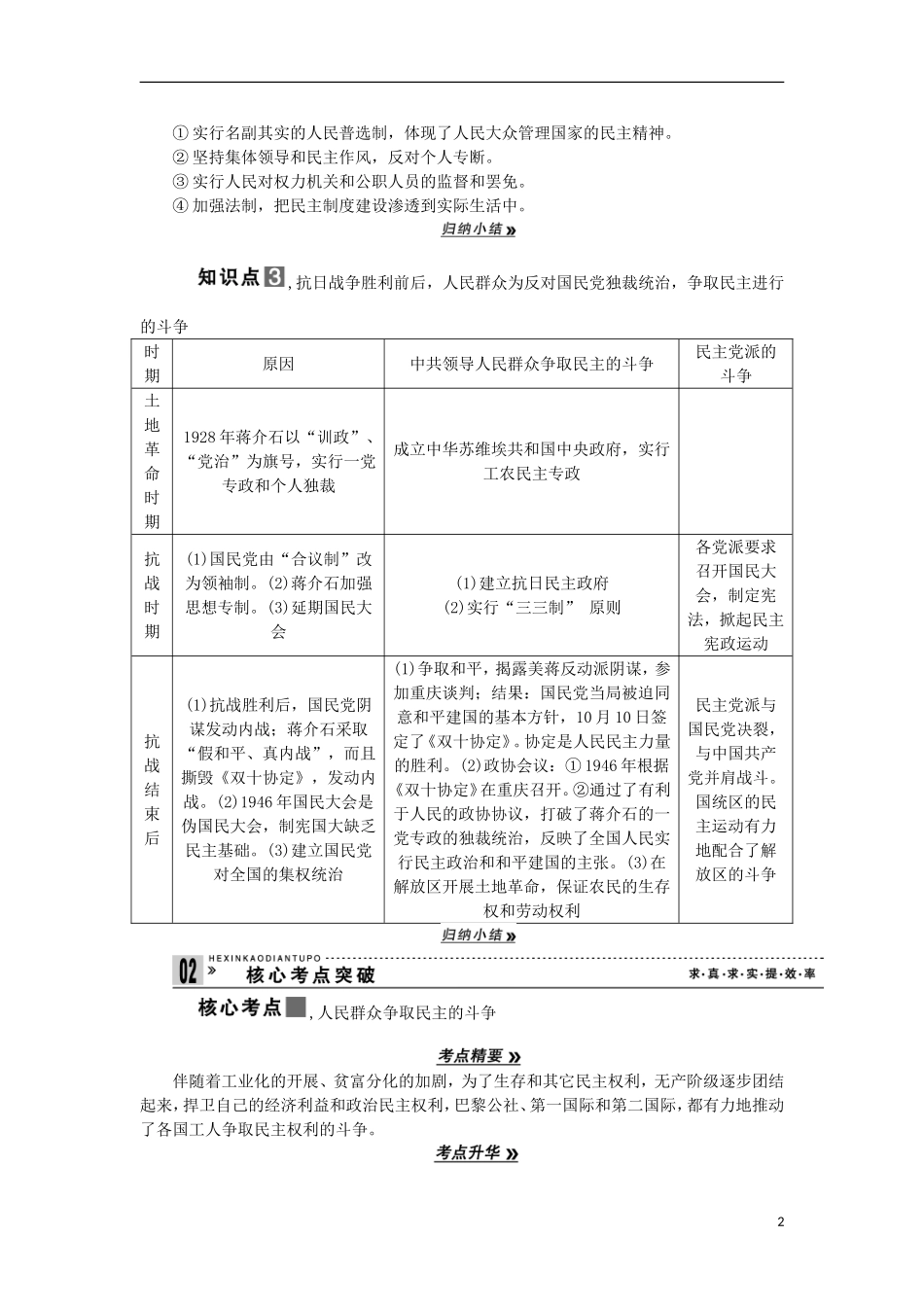 2013届高考历史一轮复习 教师用书 第4课时 人民群众争取民主的斗争 新人教版选修2_第2页