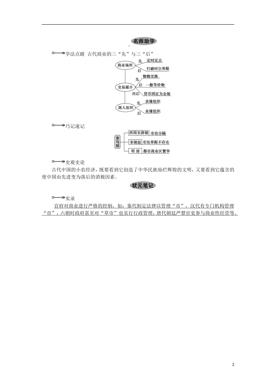 2013届高考历史一轮复习 教师用书 第17课时 古代中国的商业及经济政策 新人教版必修2_第2页