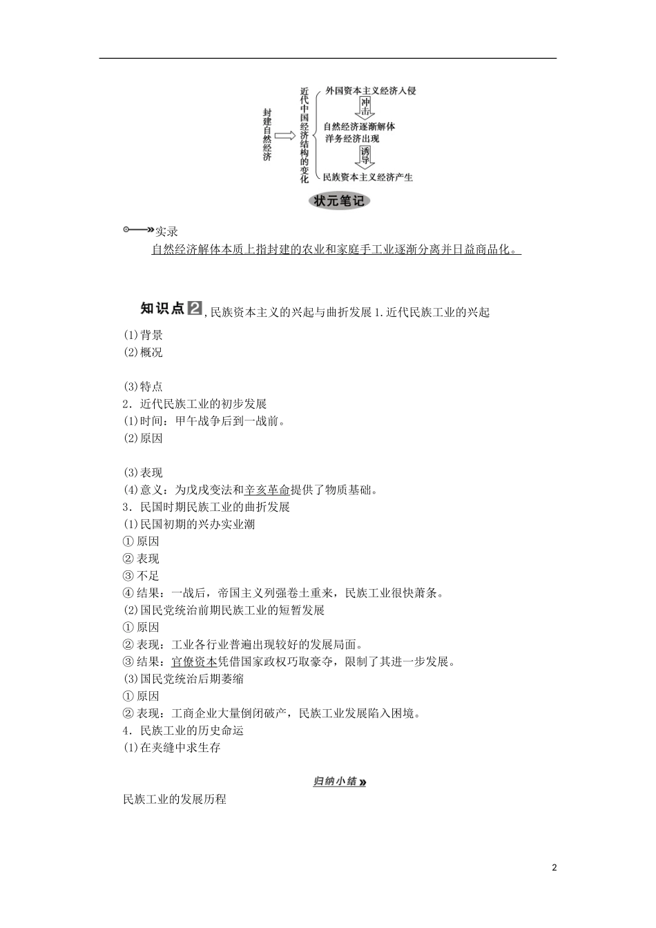 2013届高考历史一轮复习 教师用书 第18课时 近代中国资本主义的曲折发展 新人教版必修2_第2页
