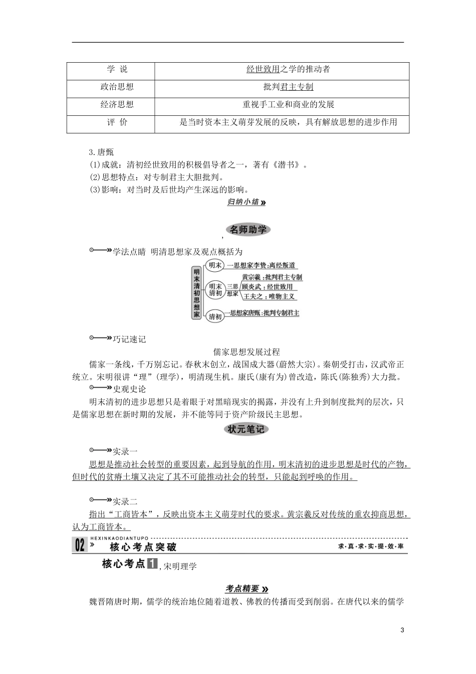 2013届高考历史一轮复习 教师用书 第29课时 宋明理学与明末清初的思想活跃局面 新人教版必修3_第3页