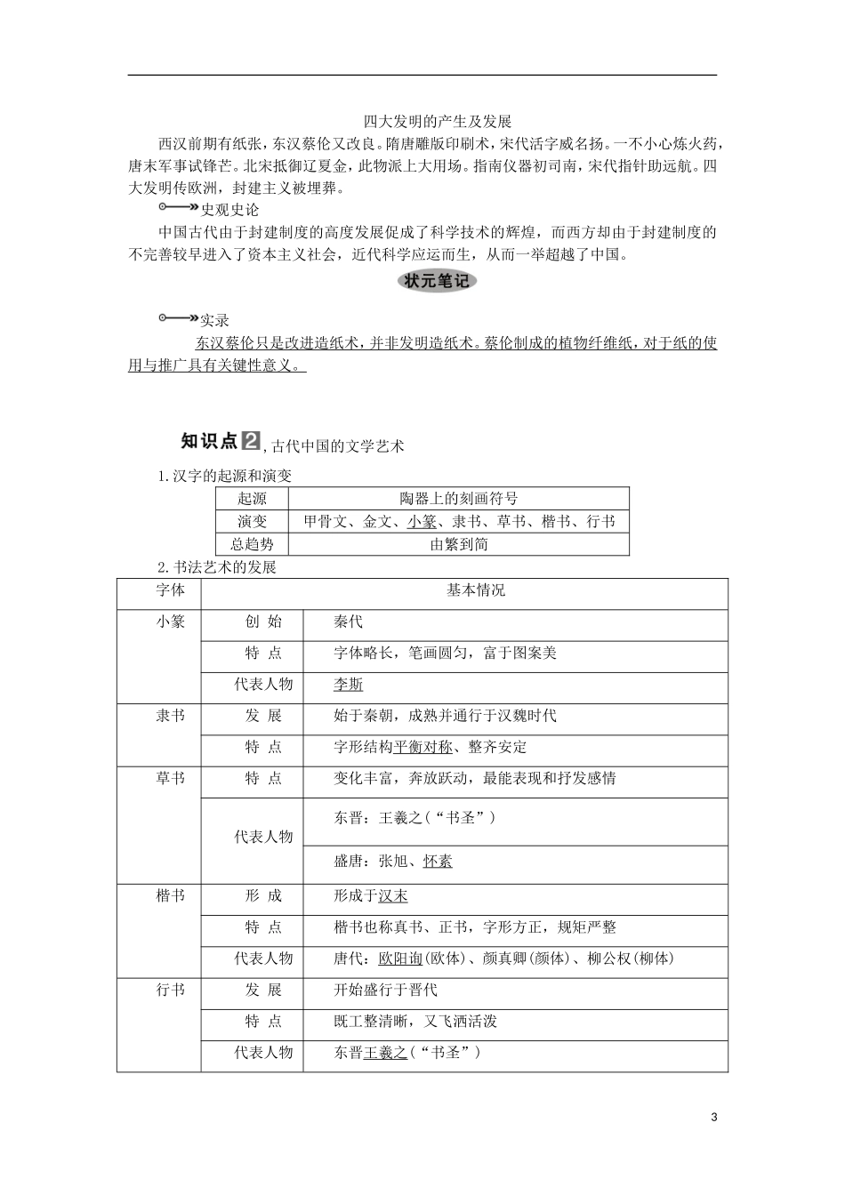 2013届高考历史一轮复习 教师用书 第30课时 中国古代的科技成就与文学艺术 新人教版必修3_第3页