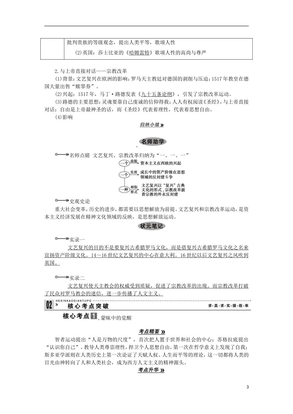 2013届高考历史一轮复习 教师用书 第33课时 蒙昧中的觉醒及神权下的自我 新人教版必修3_第3页