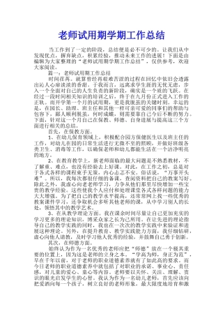 教师试用期学期工作总结