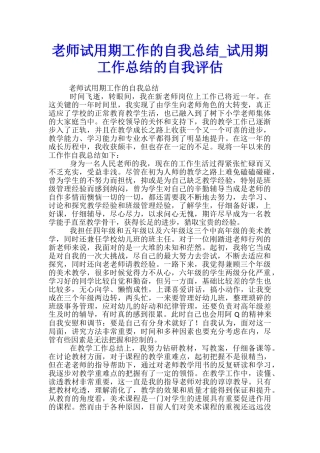 教师试用期工作的自我总结-试用期工作总结的自我评估