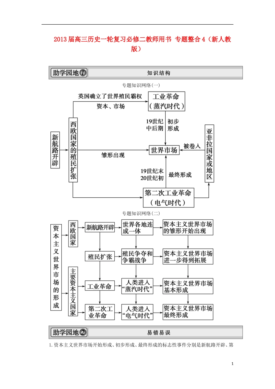 2013届高考历史一轮复习 教师用书 专题整合4 新人教版必修2_第1页