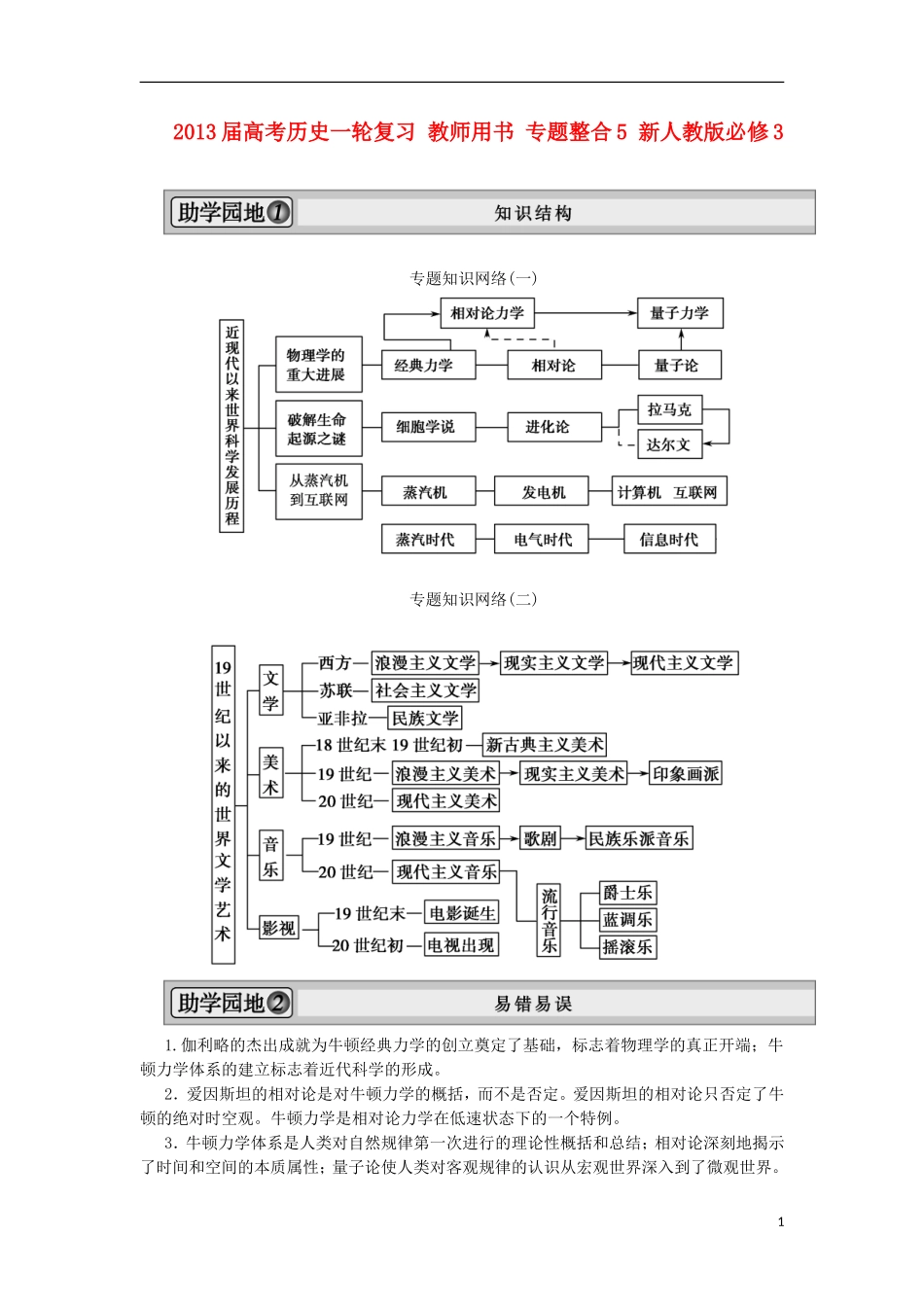 2013届高考历史一轮复习 教师用书 专题整合5 新人教版必修3_第1页