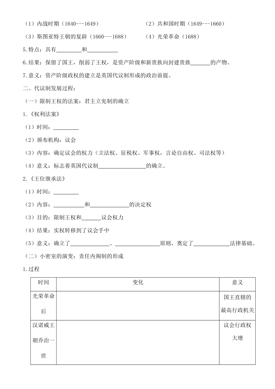 2013届高考历史一轮复习 专题7 近代西方民主政治的确立与发展学案 人民版必修1_第2页