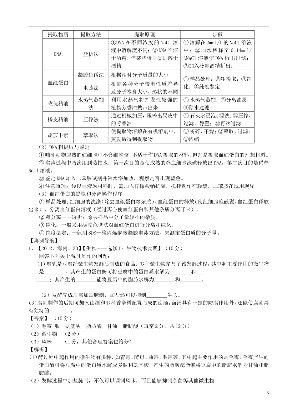 2013年届高三生物二轮复习 专题九 生物技术实践精品教学案_第3页