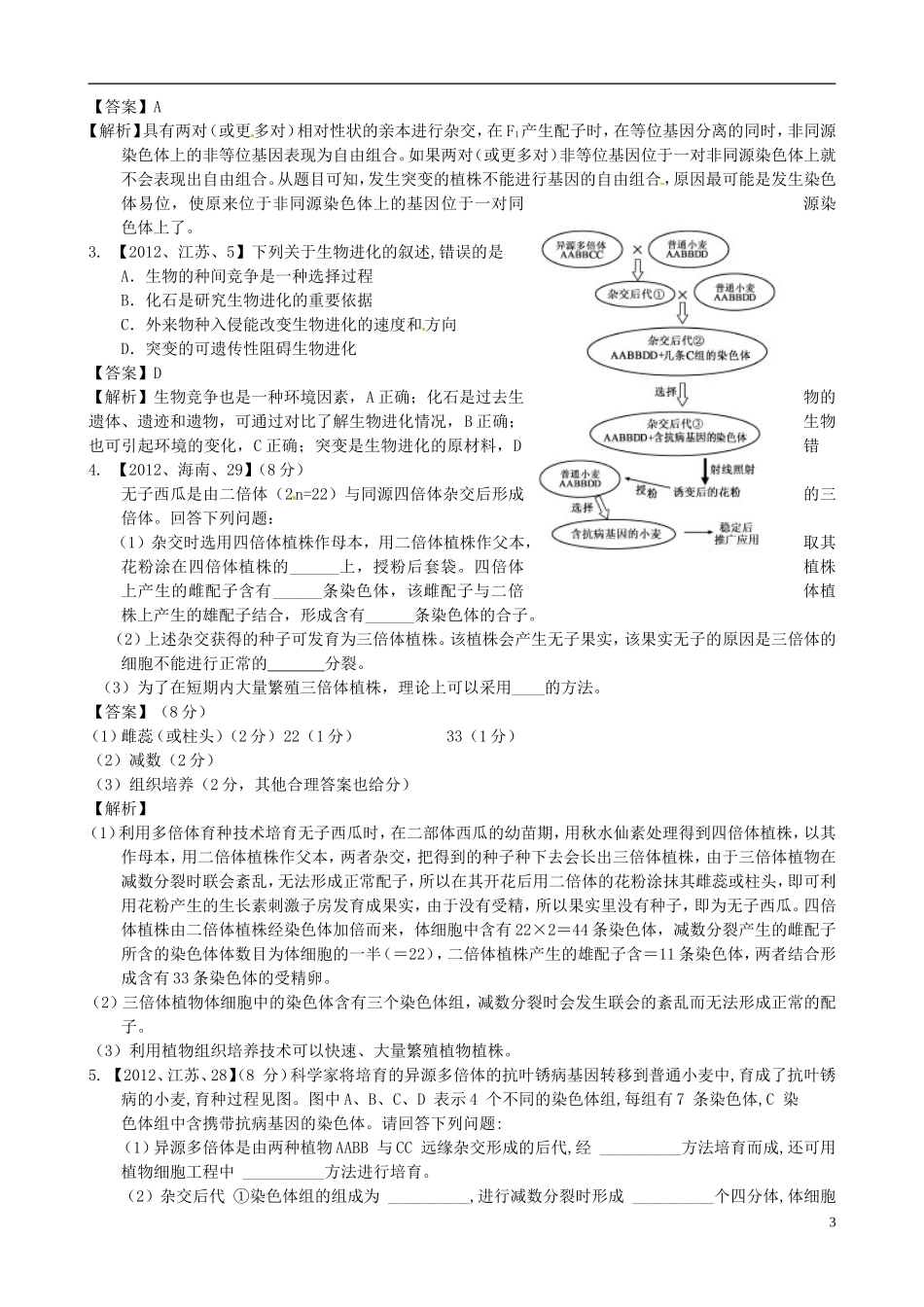 2013年届高三生物二轮复习 专题六 变异与进化精品教学案_第3页