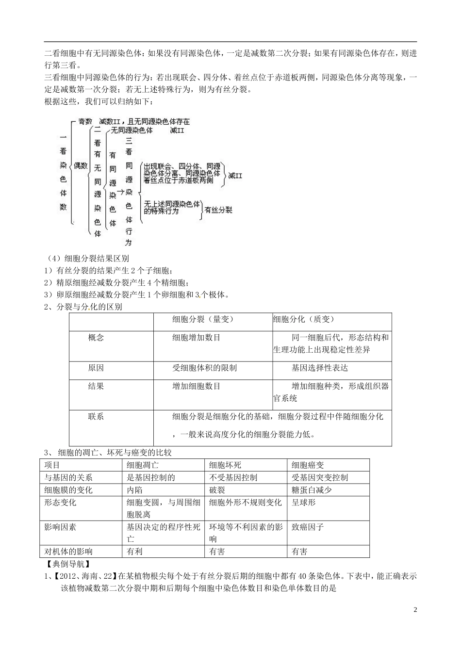 2013年届高三生物二轮复习 专题三 细胞的生命历程精品教学案_第2页
