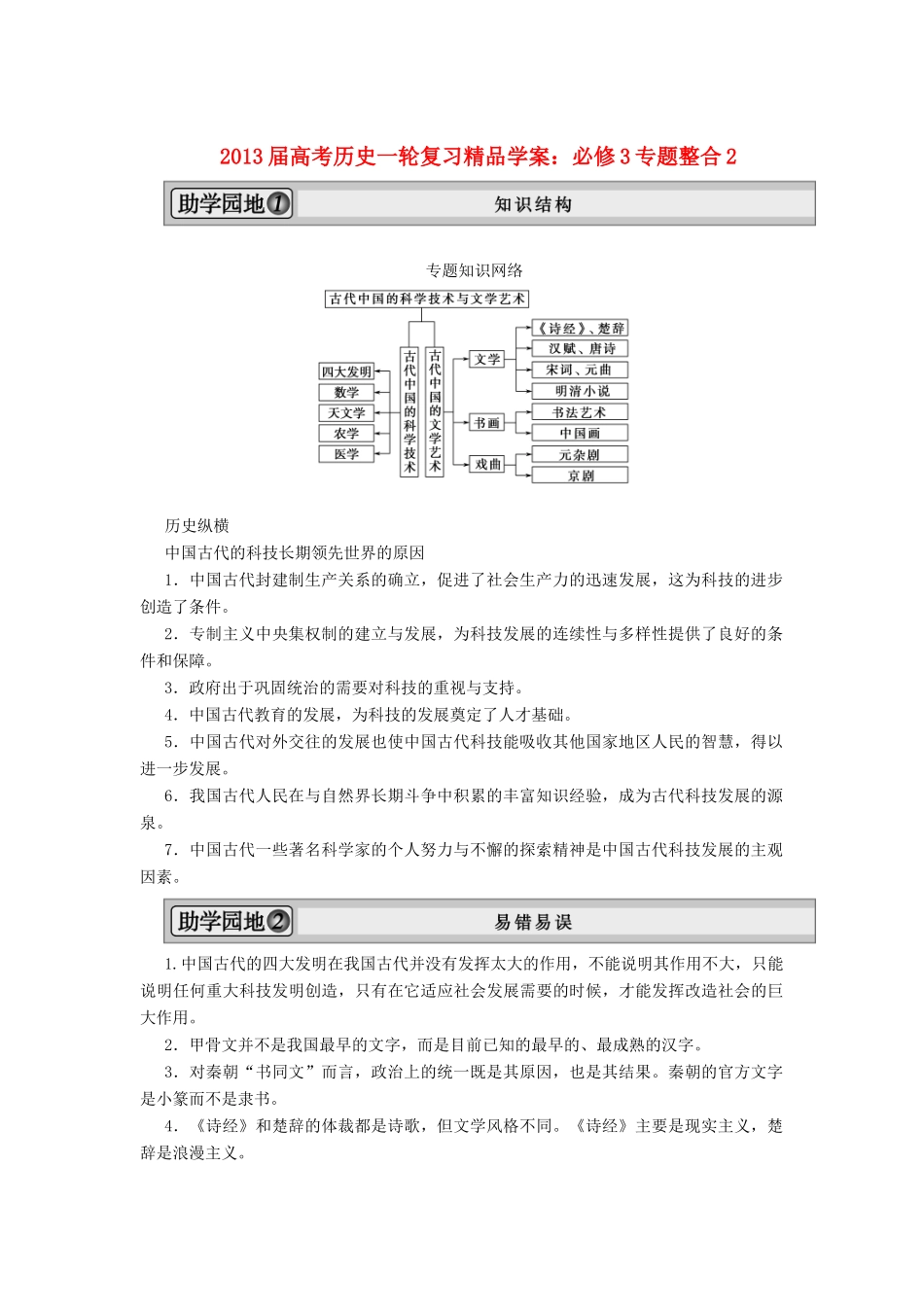 2013届高考历史一轮复习 专题整合2精品学案 必修3_第1页