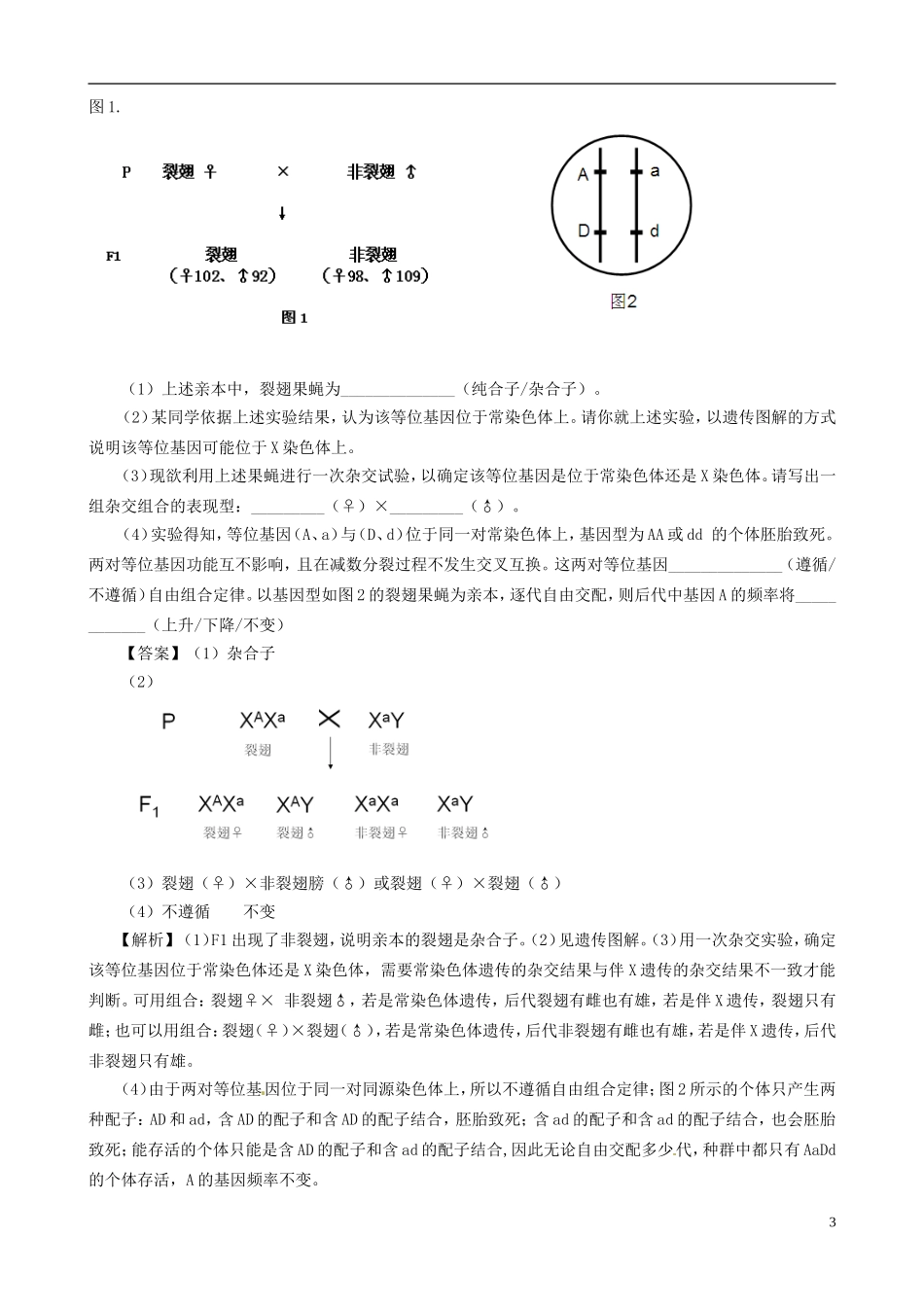 2013年届高三生物二轮复习 专题五 遗传的基本规律精品教学案_第3页