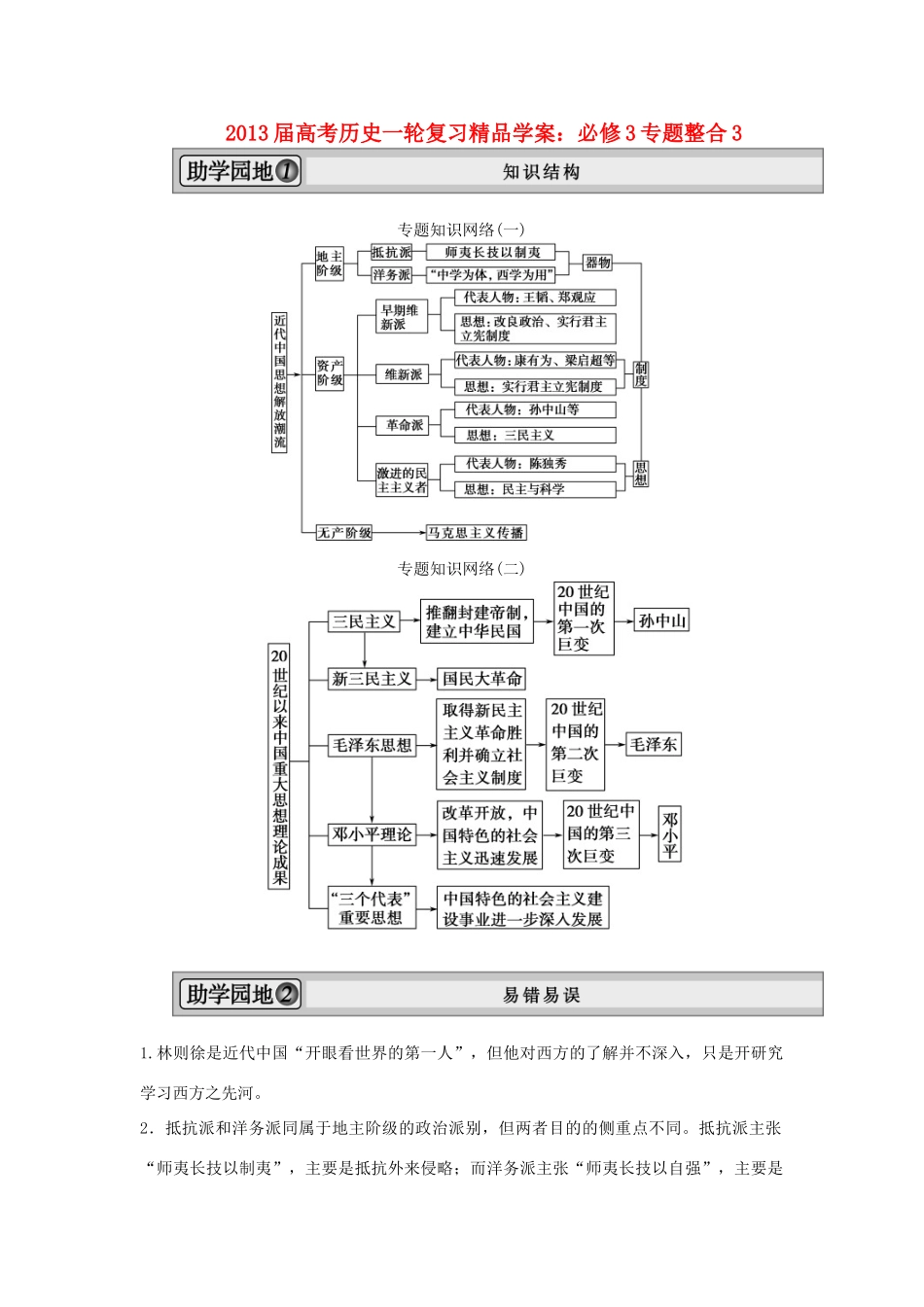 2013届高考历史一轮复习 专题整合3精品学案 必修3_第1页