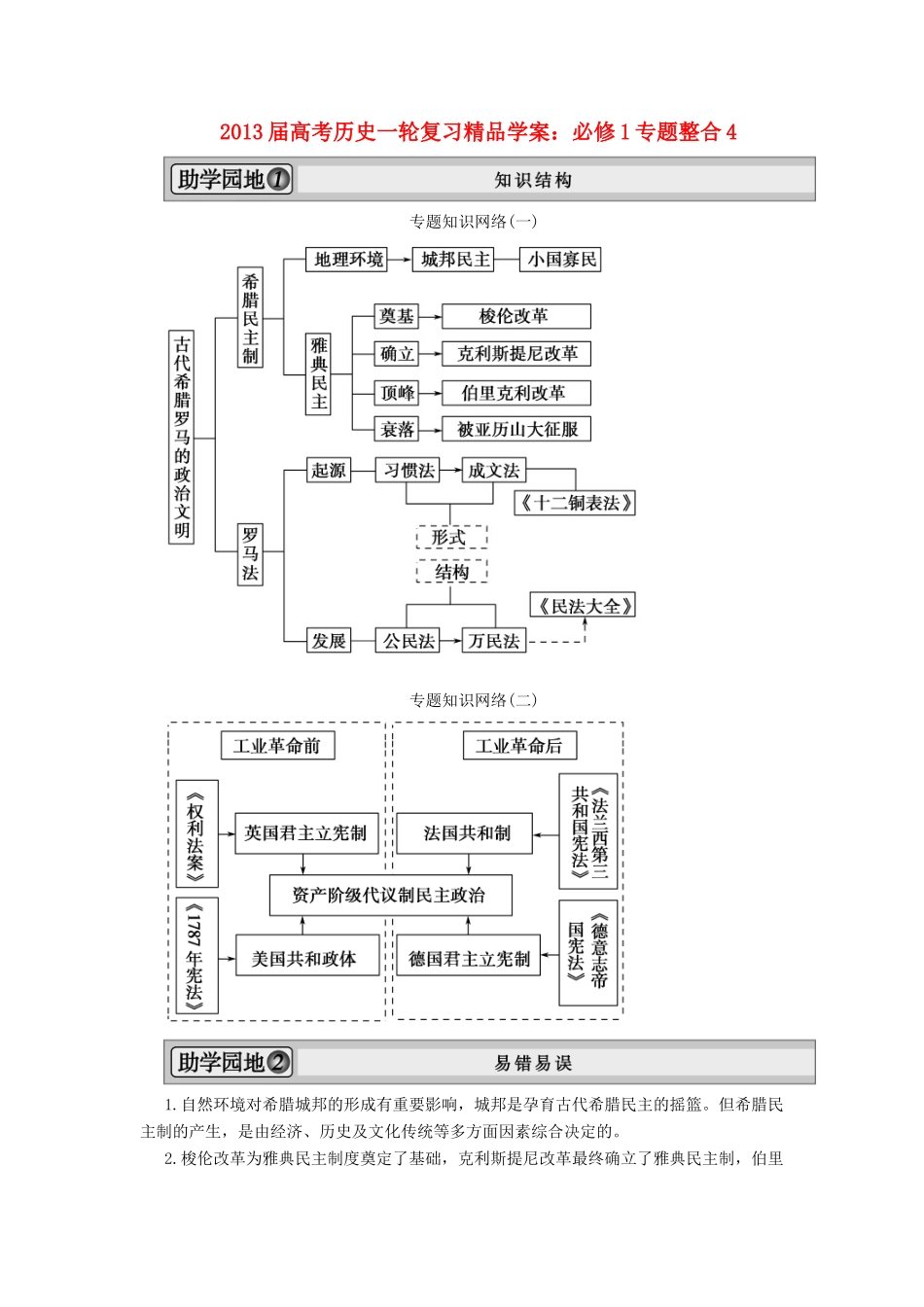 2013届高考历史一轮复习 专题整合4精品学案 必修1_第1页