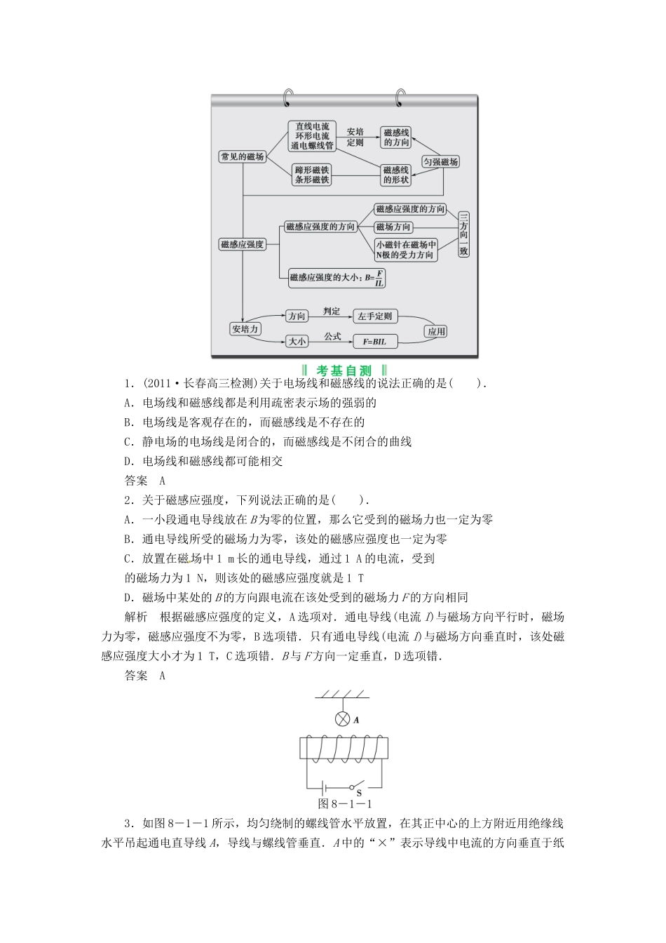 2013届高考物理 第1讲 磁场及磁场对电流的作用考点知识总复习教案33_第3页