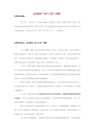 2013年高中政治 7月时事评论 如何看待“地下文明”问题？