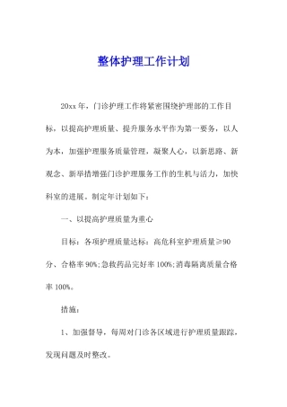 整体护理工作计划