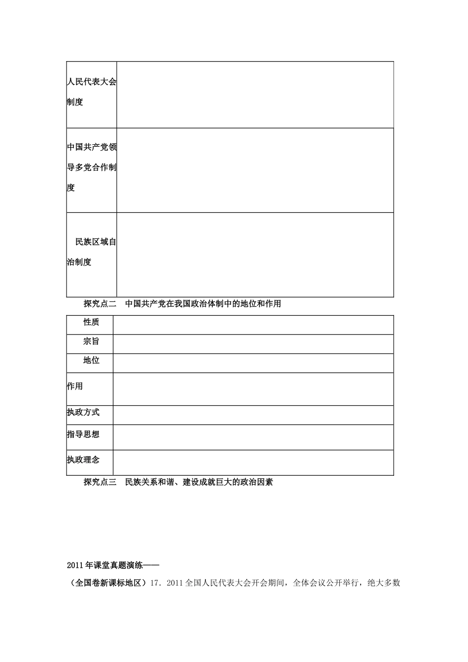 2013届高考政治一轮复习 第三单元 发展社会主义民主政治学案 新人教版必修2_第2页