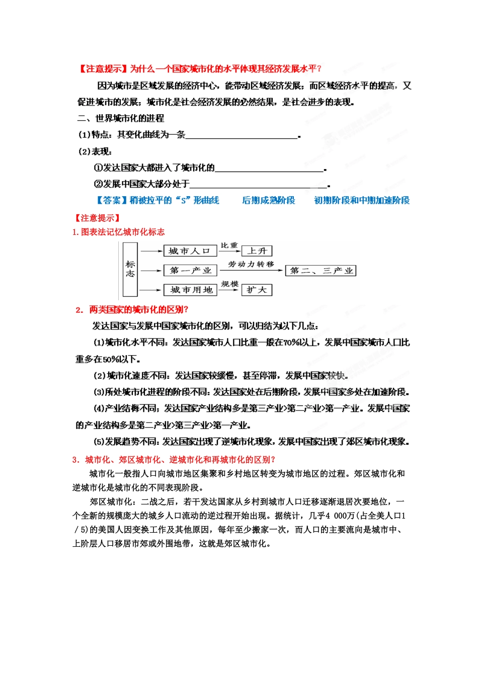 2013年高考地理一轮复习精品学案 专题17 城市化 （教师版）_第2页