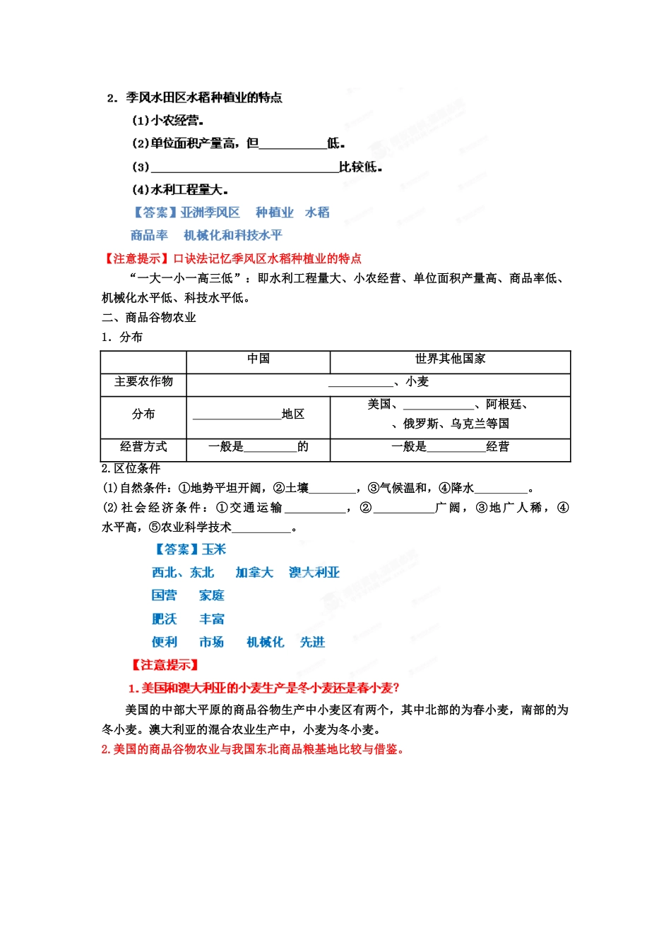 2013年高考地理一轮复习精品学案 专题19 农业地域类型 （教师版）_第2页