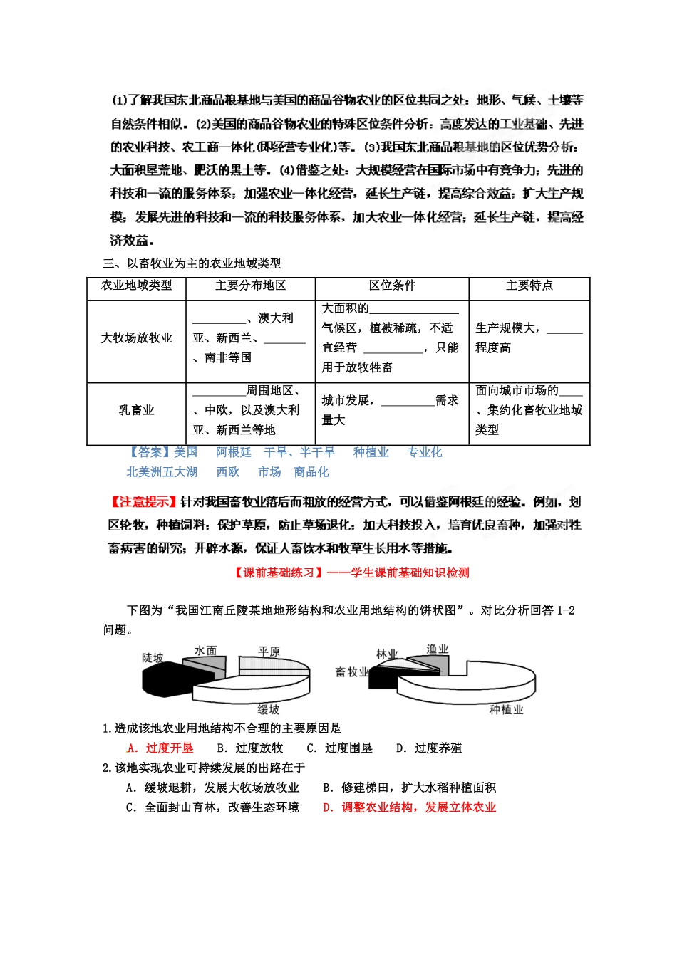2013年高考地理一轮复习精品学案 专题19 农业地域类型 （教师版）_第3页