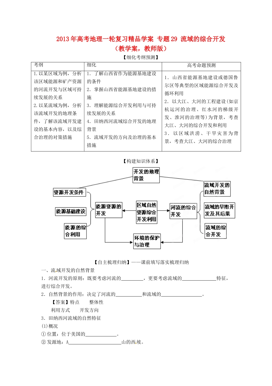 2013年高考地理一轮复习精品学案 专题29 流域的综合开发教学案（教师版）_第1页