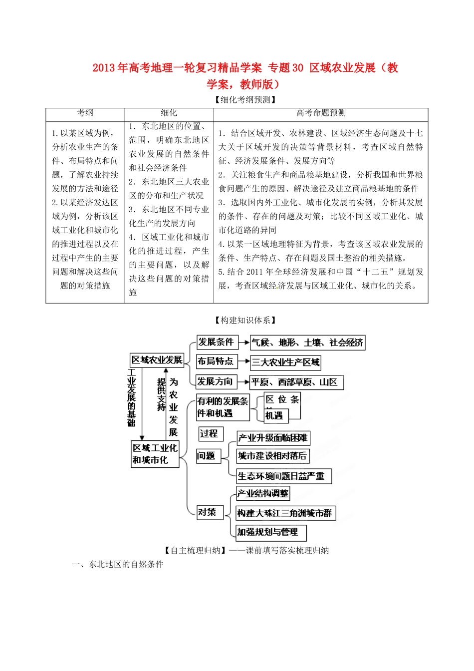 2013年高考地理一轮复习精品学案 专题30 区域农业发展教学案（教师版）_第1页