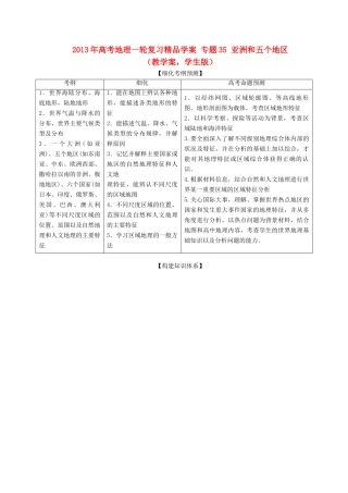 2013年高考地理一轮复习精品学案 专题35 亚洲和五个地区教学案（学生版）