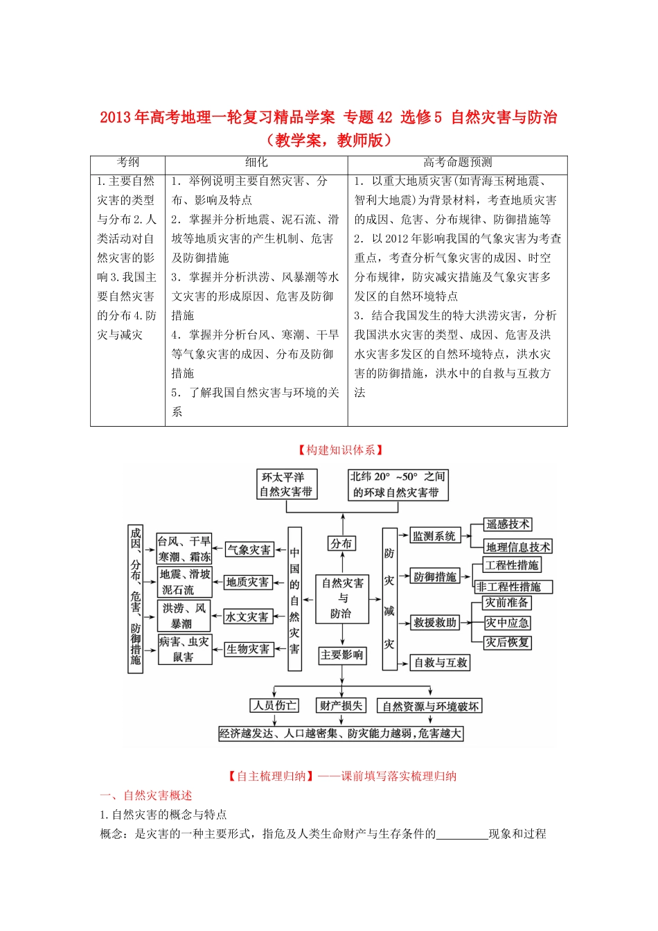 2013年高考地理一轮复习精品学案 专题42 选修5 自然灾害与防治教学案（教师版）_第1页