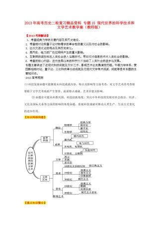 2013年高考历史二轮复习精品资料 专题15 现代世界的科学技术和文学艺术教学案（教师版）