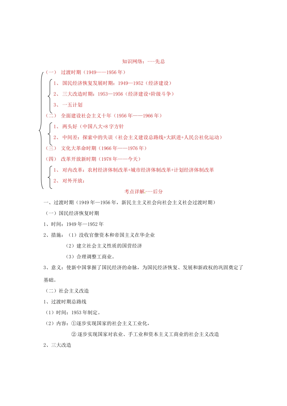2013年高考历史一轮复习精品学案 专题14 中国特色社会主义建设的道路（学生版）_第2页