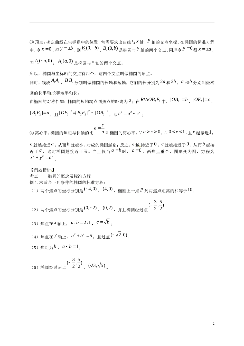 2013年高考数学一轮复习精品教学案8.5 椭圆（教师版） 新人教版_第2页