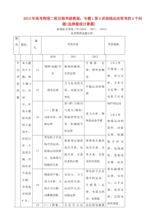 2013年高考物理二轮 压轴突破 专题1第4讲曲线运动常考的4个问题(选择题或计算题)教案