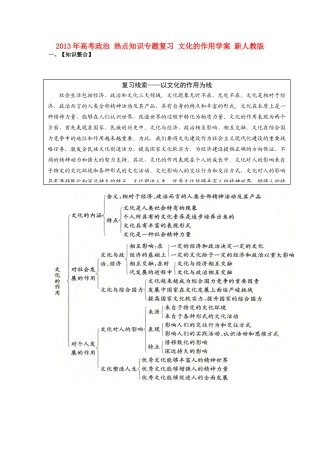 2013年高考政治 热点知识专题复习 文化的作用学案 新人教版