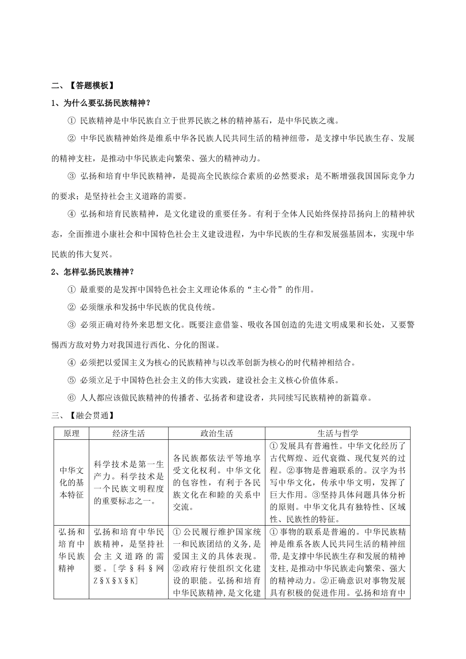 2013年高考政治 热点知识专题复习 中华文化与民族精神学案 新人教版_第2页