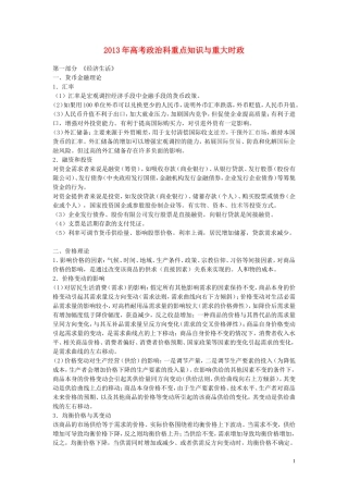 2013年高考政治 重点知识与重大时政教案