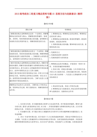2013年高考政治二轮复习精品资料专题15 思想方法与创新意识（教师版）