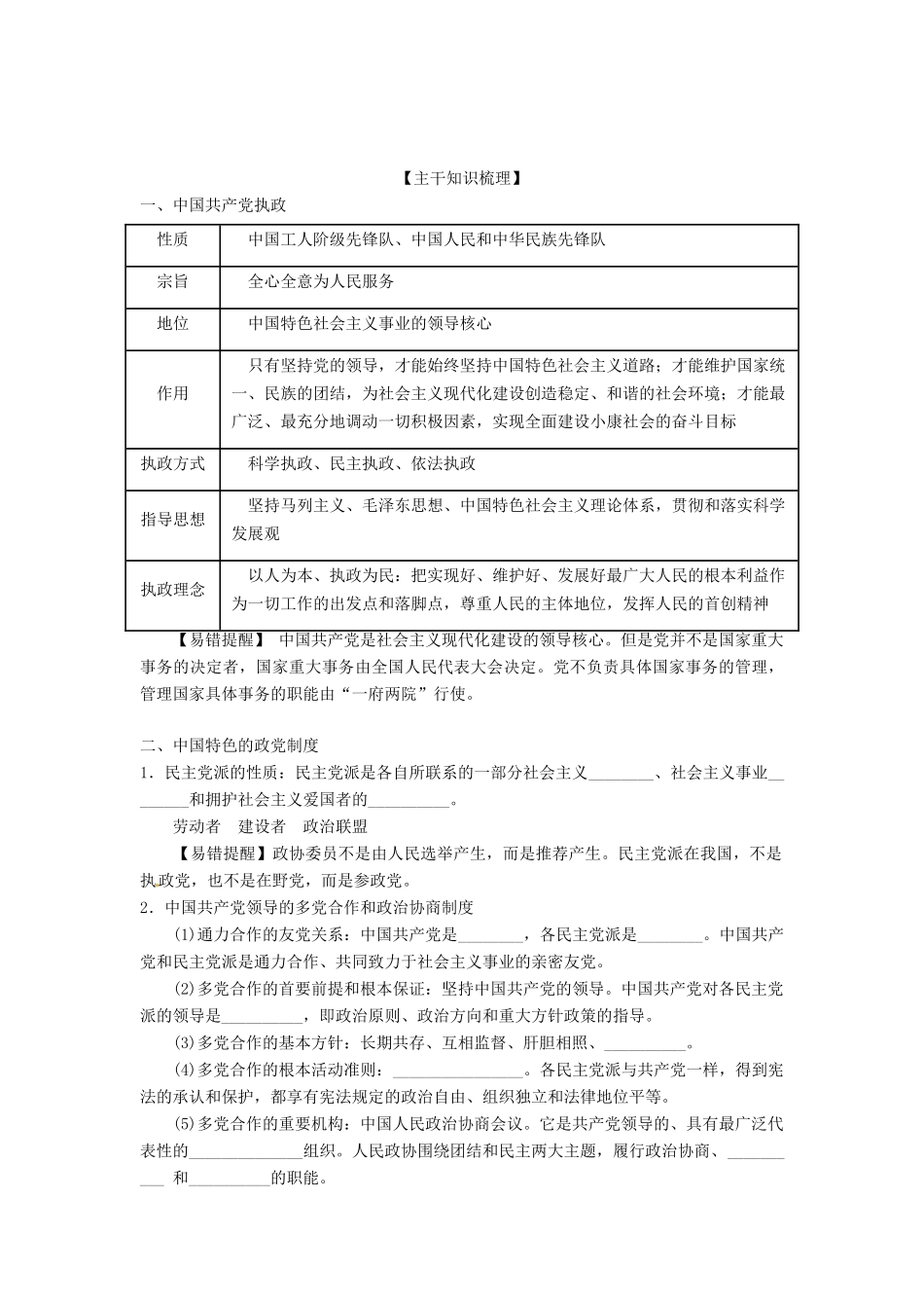2013年高考政治一轮复习精品学案 专题17 我国的政党制度（教师版）_第2页
