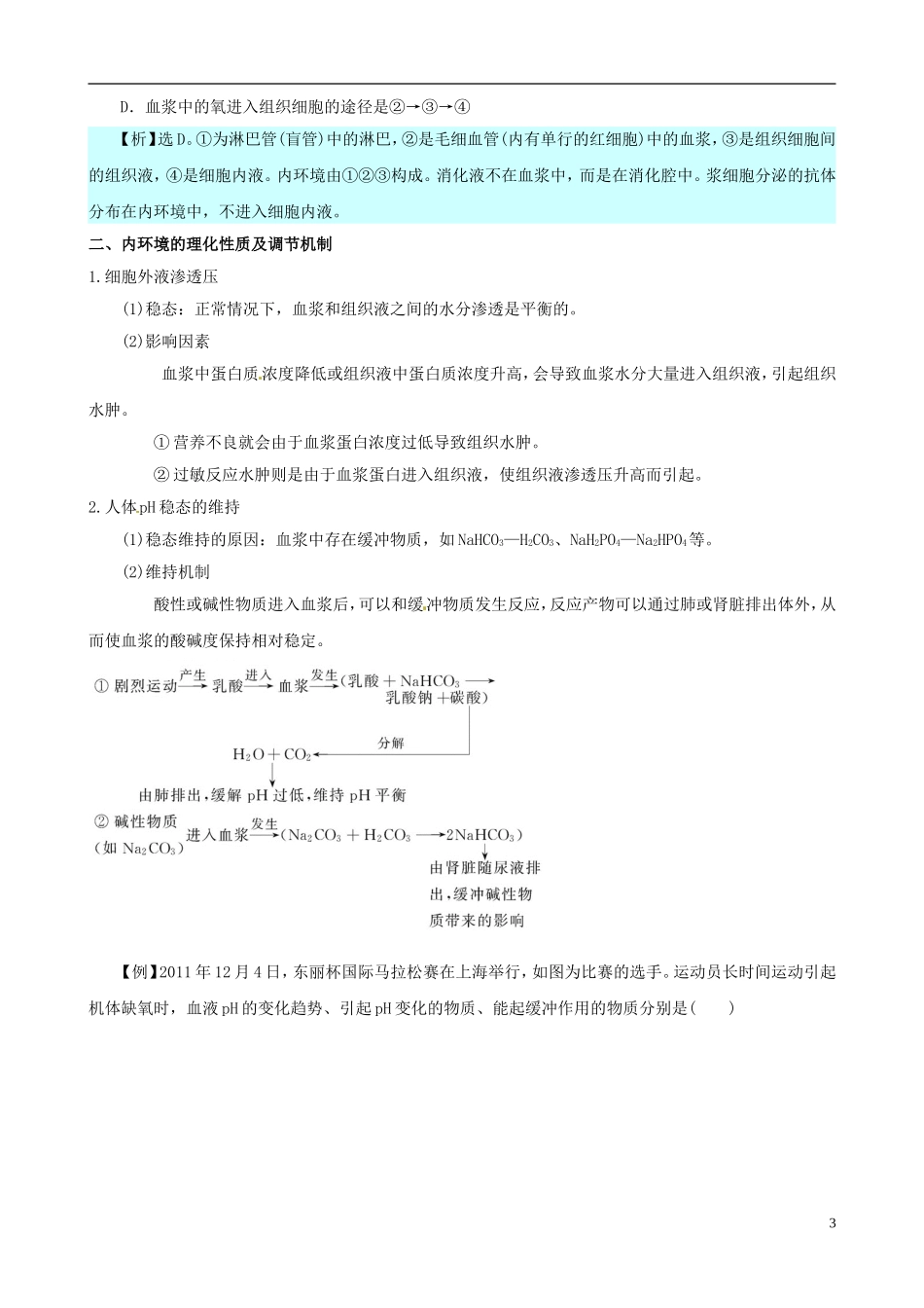 2013版高考生物一轮精品复习 1.1 细胞生活的环境学案 新人教版必修3_第3页