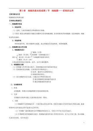 2013版高考生物一轮精品复习 3.1 细胞膜 系统的边界学案 新人教版必修1