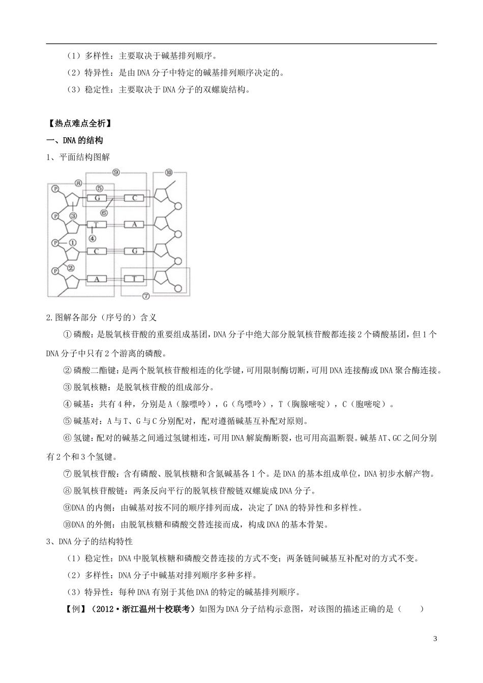 2013版高考生物一轮精品复习 3.2 DNA分子的结构、DNA分子的复制和基因是有遗传效应的DNA片段学案 新人教版必修2_第3页