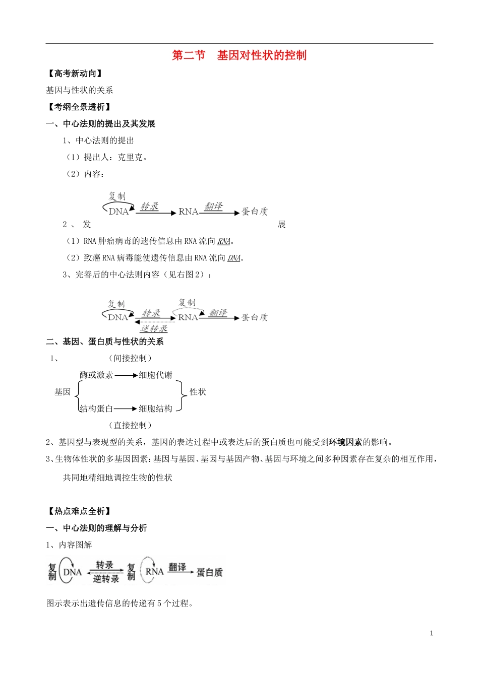 2013版高考生物一轮精品复习 4.2 基因对性状的控制学案 新人教版必修2_第1页