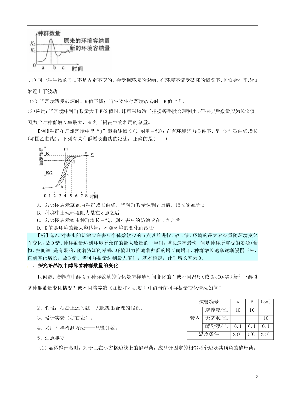 2013版高考生物一轮精品复习 4.2 种群数量的变化学案 新人教版必修3_第2页