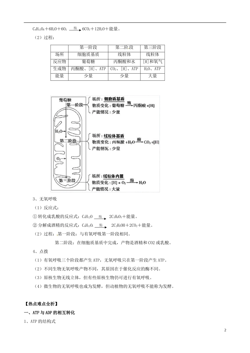 2013版高考生物一轮精品复习 5.2 细胞的能量“通货” ATP、ATP的主要来源 细胞呼吸学案 新人教版必修1_第2页
