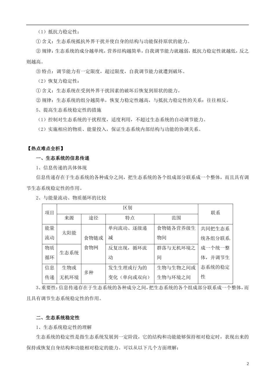 2013版高考生物一轮精品复习 5.4 生态系统的信息传递 生态系统的稳定性学案 新人教版必修3_第2页