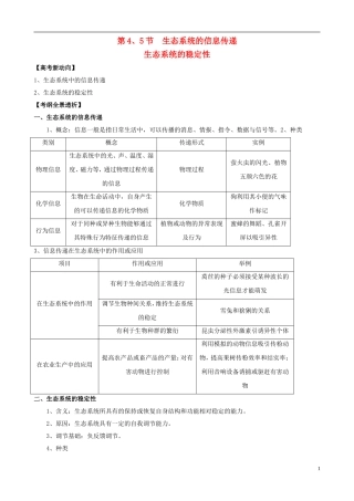 2013版高考生物一轮精品复习 5.4 生态系统的信息传递 生态系统的稳定性学案 新人教版必修3