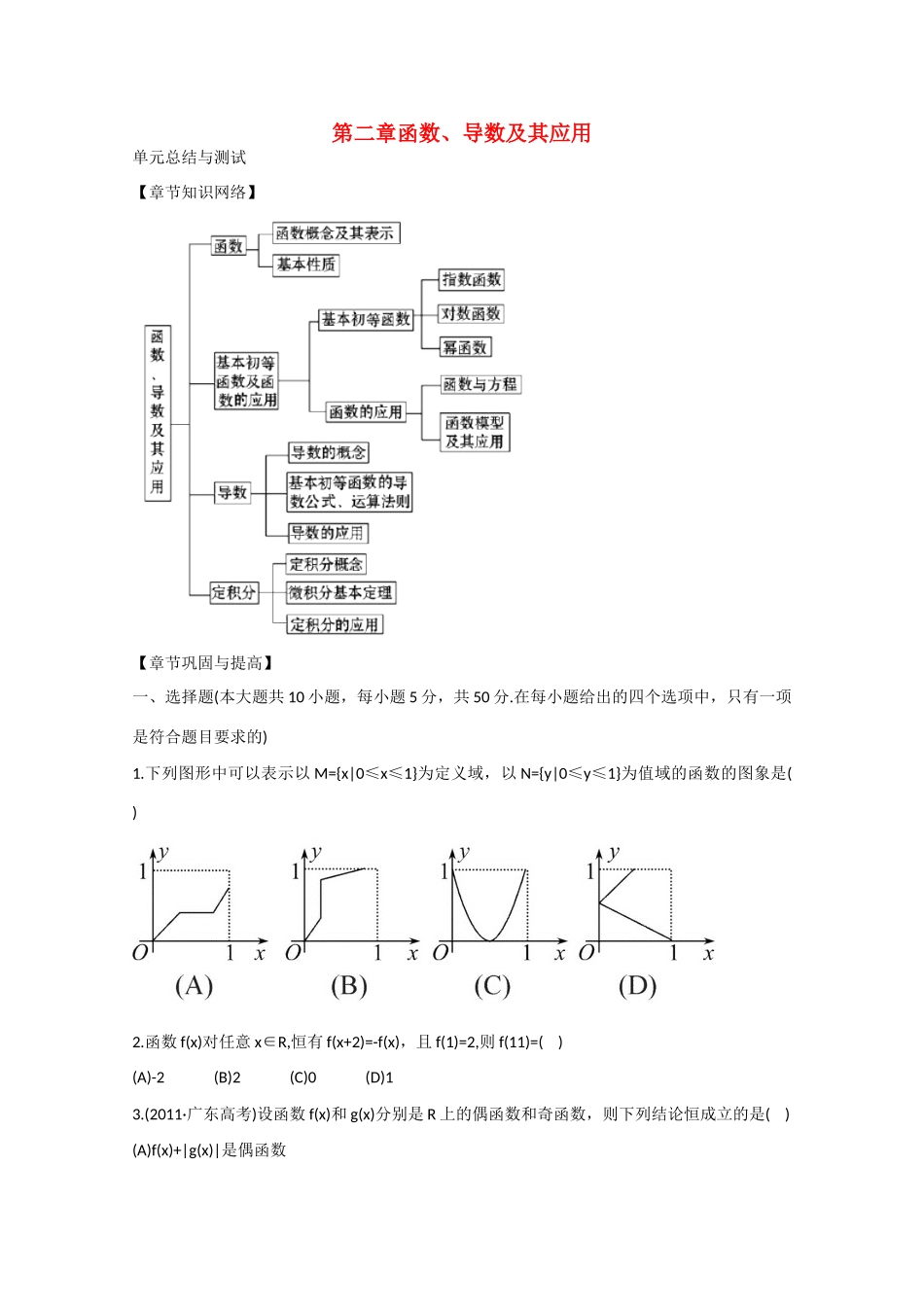2013版高考数学一轮复习 第二章函数、导数及其应用（单元总结与测试）精品学案 新人教A版_第1页