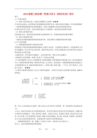 2013版高中政治一轮精品复习讲义《政治生活》部分