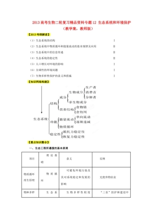 2013年高考生物二轮复习 精品资料专题12 生态系统和环境保护教学案（教师版）