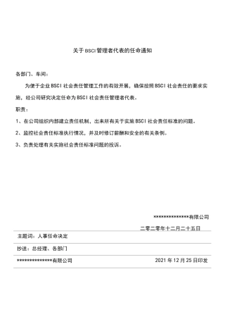 BSCI各种任命书